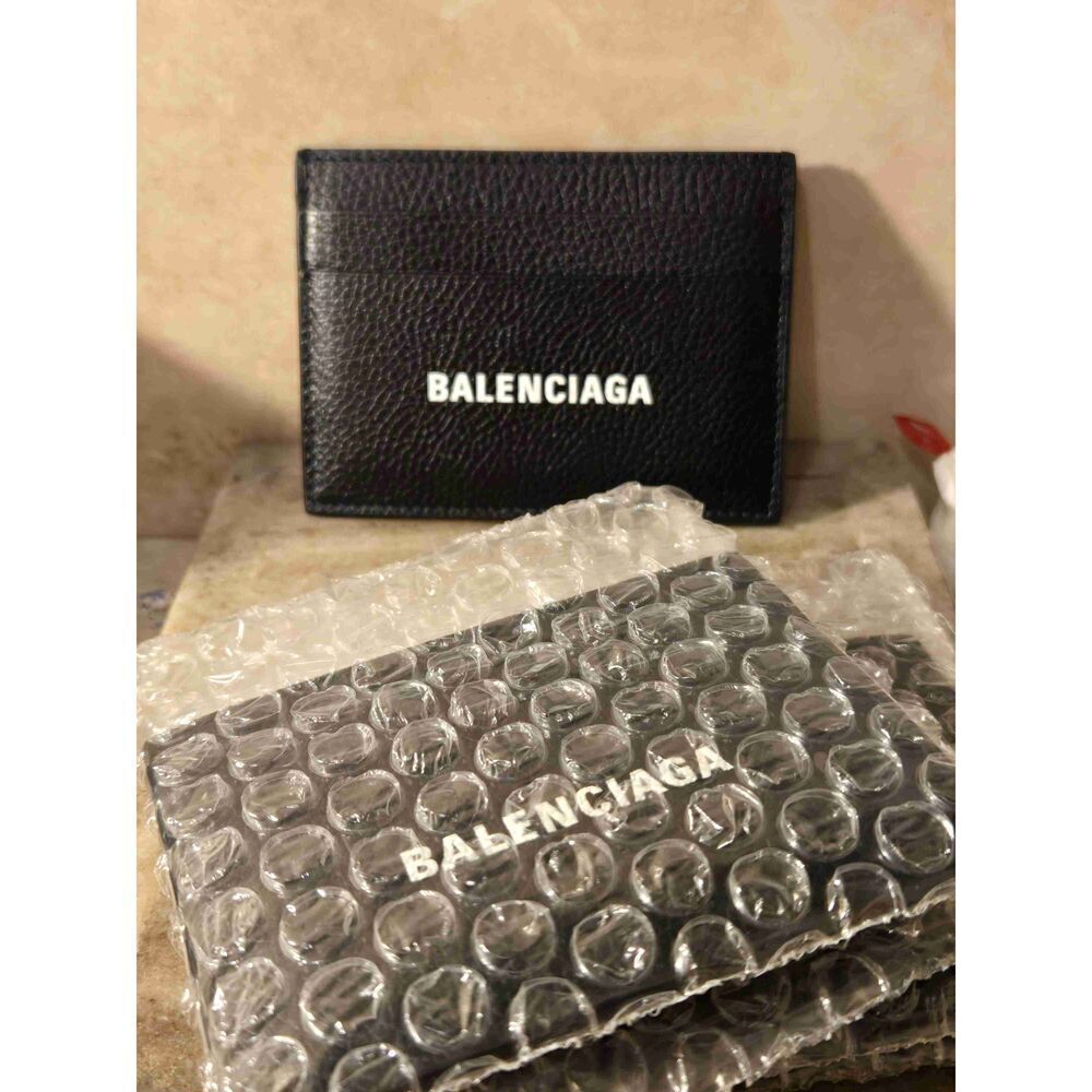 NEW Balenciaga Black Leather Card Holder Wallet Textured Finish Logo WITH COA